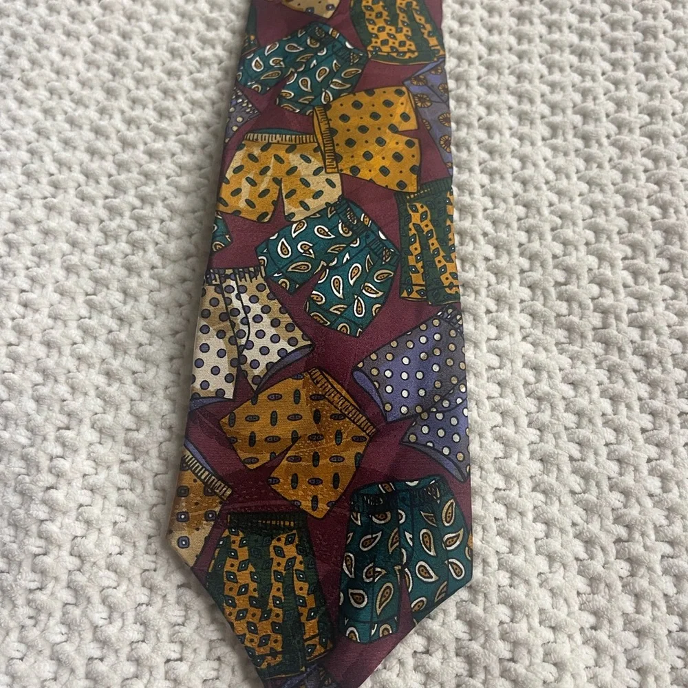 Mario Valentino‎ burgundy maroon necktie boxers vintage 100% silk